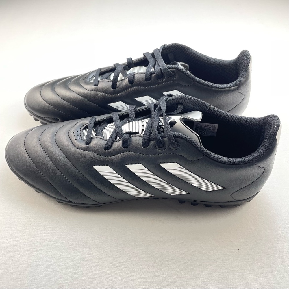 Adidas Black and White Striped interior soccer cleats